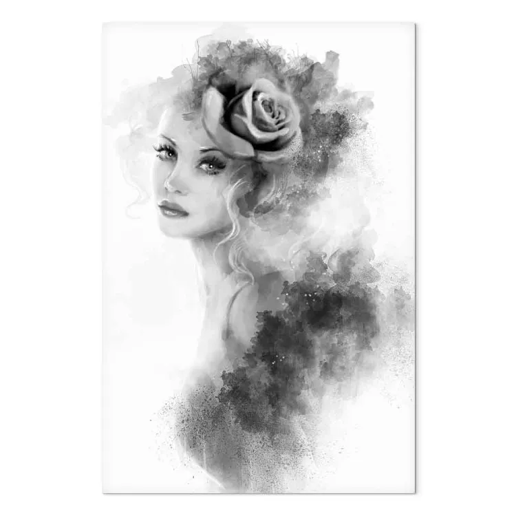Rose im Haar (1-teilig) - Porträt eines Frauengesichts in Aquarell