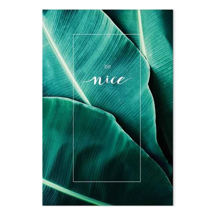 Be nice – ein Foto eines Blattdetails mit weißem Zier-Schriftzug