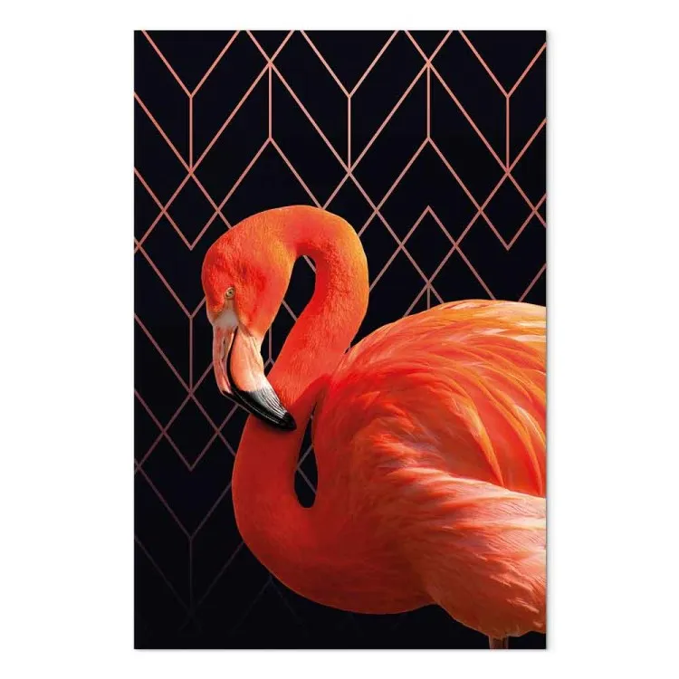 Expressiver Vogel (1-teilig) - Flamingo vor geometrischen Figuren