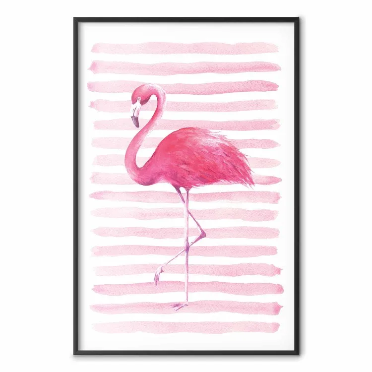 Flamingo und Streifen - Komposition mit Vogel auf Streifen