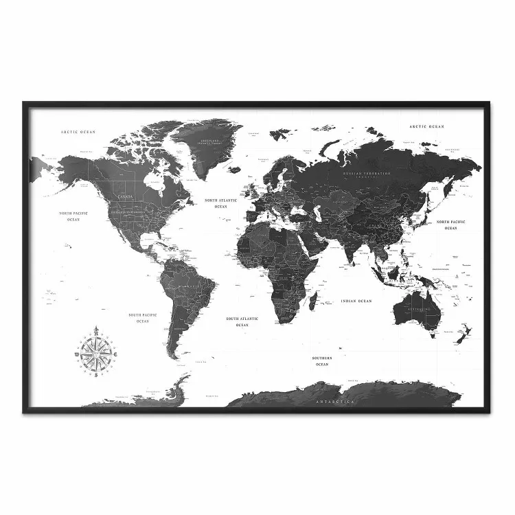Monochromatische Karte - Schwarz-weiße Weltkarte