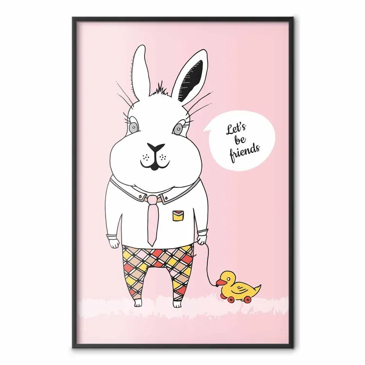 Freund des Hasen - Hasenfigur mit einer Ente auf rosa Hintergrund