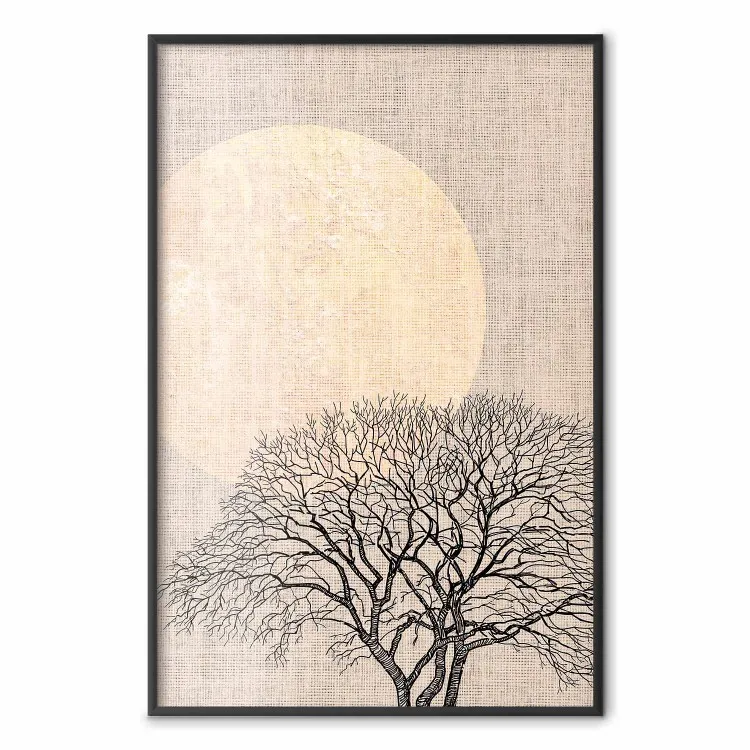 Morgenvolle Mond - Baum und gelber Mond auf Stofftextur
