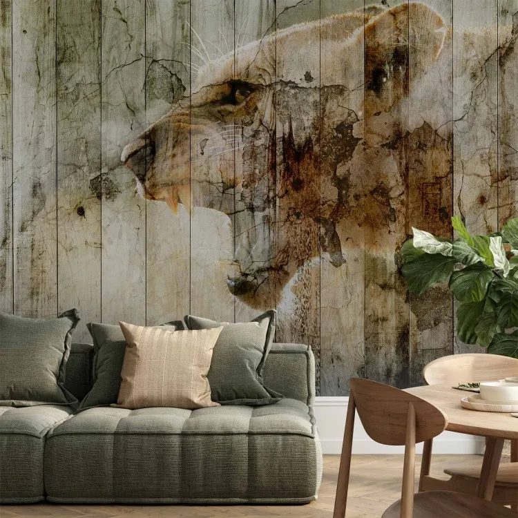 Urnatur - kunstvoll ineinandergreifende Hintergrundbilder und eine Wildkatze in Sepia-Tönen