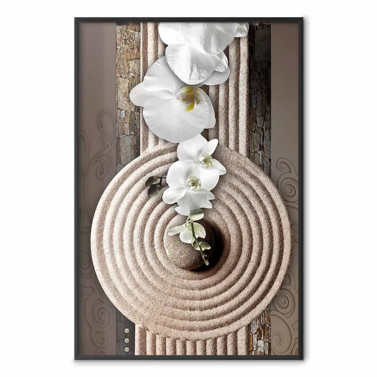 Meine Erholung - Orientalischer Stein und weiße Blumen im Zen-Stil