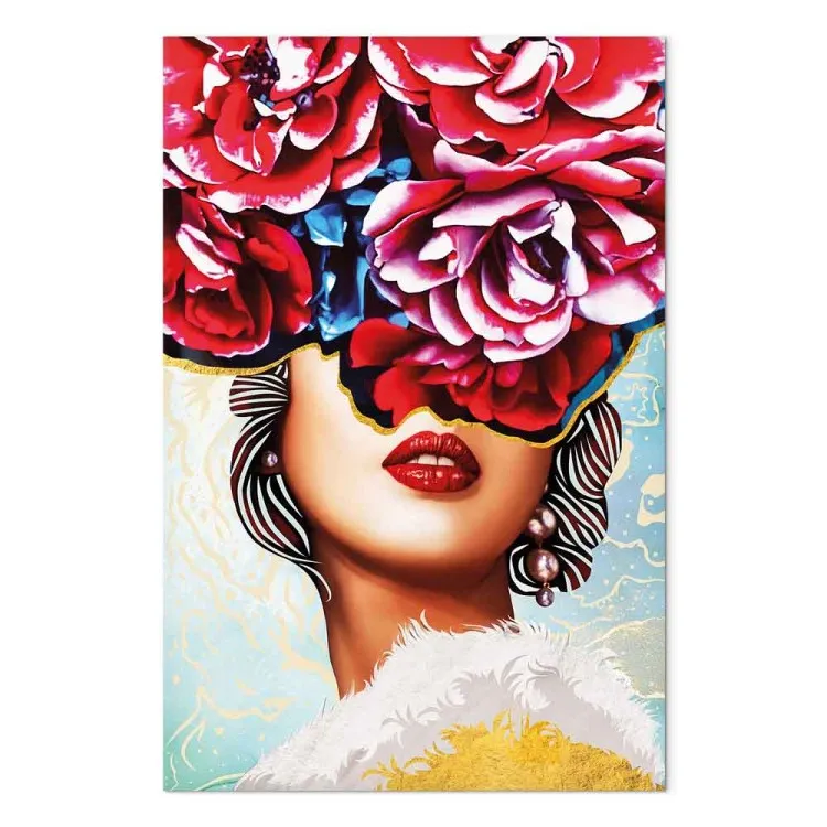 Süße Lippen (1-teilig) Hochformat - Abstraktion von Frau und Blumen