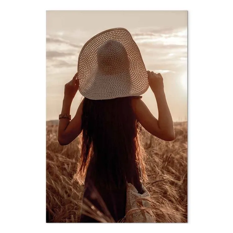 Späte Ernte (1-teilig) Hochformat - Frau bei Sonnenuntergang