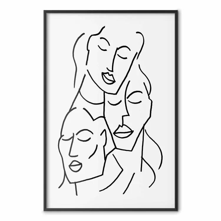 Drei Gesichter - Linienart von Figuren auf einheitlich grauem Hintergrund
