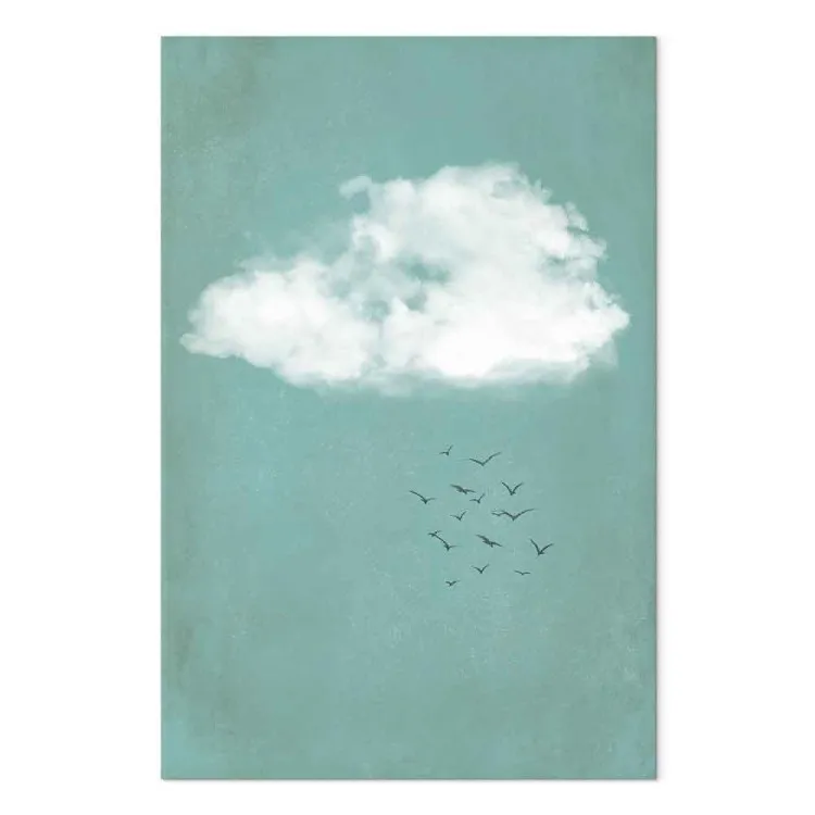 Wolken und Vögel - Pastell-Landschaftshimmel im Japandi-Stil