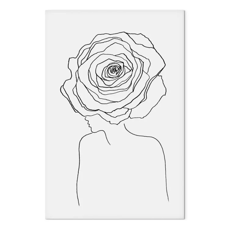 Rose im Haar - lineare Silhouette einer Frau mit einer Blume