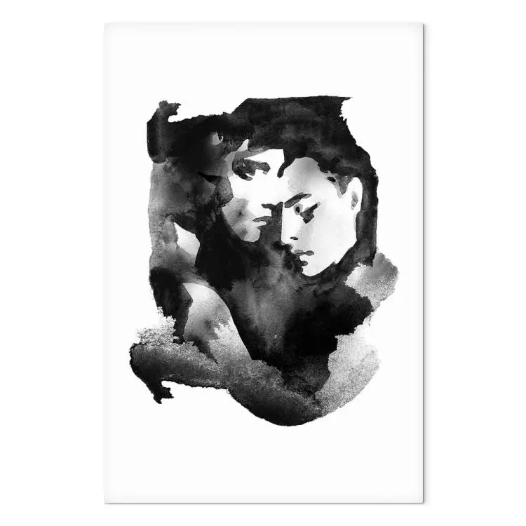 Liebesumarmung - aquarelle, Schwarz-Weiß-Grafik mit zwei Personen