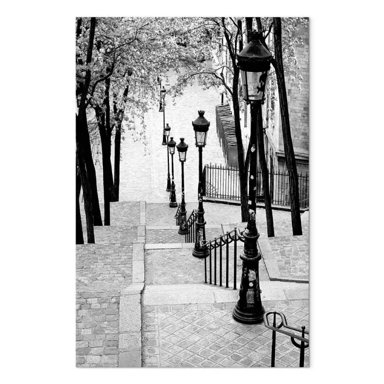 Montmartre (1-teilig) Hochformat - Schwarz-weiße Gehwege in Paris