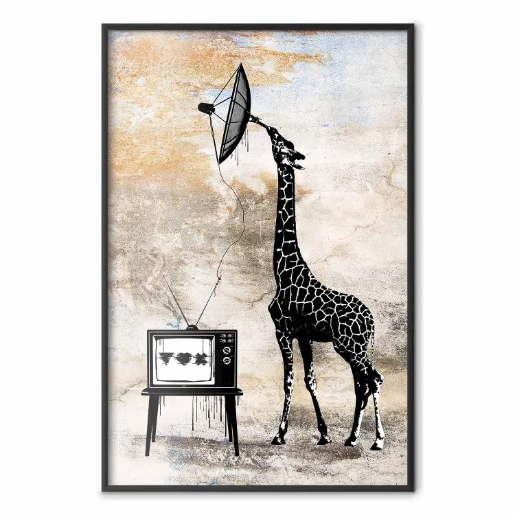 Fernsehgiraffe - Abstraktes schwarzes Tier, das eine Antenne hält
