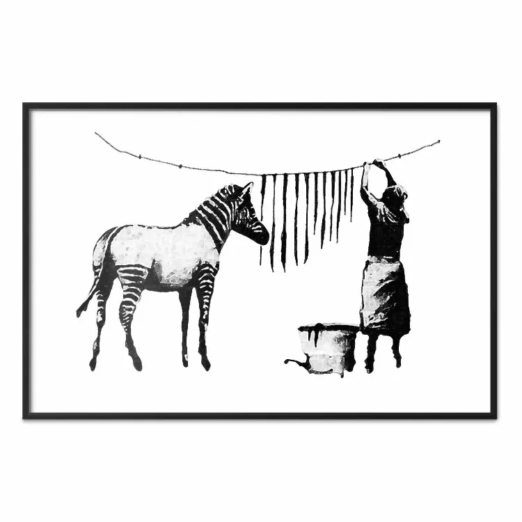 Banksy: Zebra Washing - Zebra und Frau mit Streifen