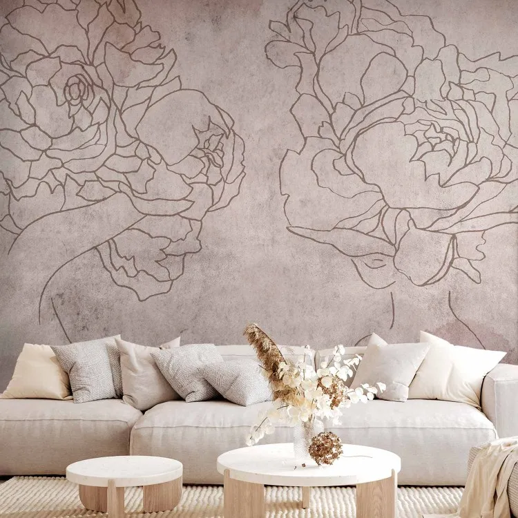 Florale Abstraktion - Silhouetten von Menschen Lineart-Stil mit Blumen