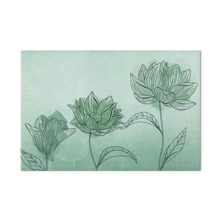Blumiges Trio - Abstraktion mit floristischem Motiv auf Aquamarin