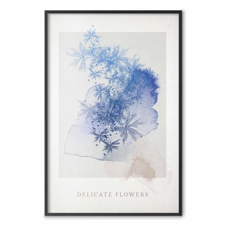 Zarte Blumen - Englische Beschriftungen und blaue Aquarellblumen