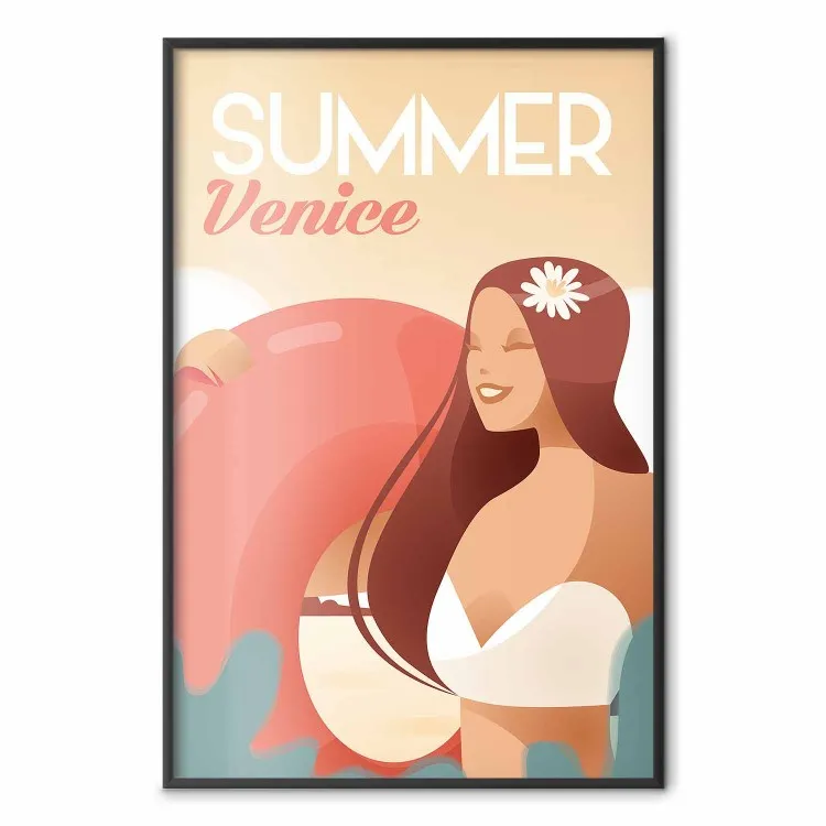 Venezianischer Strand - Sommerliche Komposition mit Frau und Beschriftungen