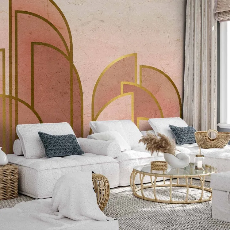Rosa Abstraktion mit Bögen - Geometrische Komposition im Art-Deco-Stil