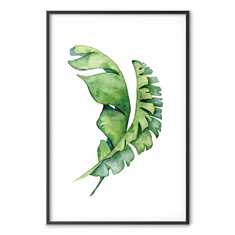 Verschlungenes Blatt - Aquarellkomposition mit grüner Pflanze