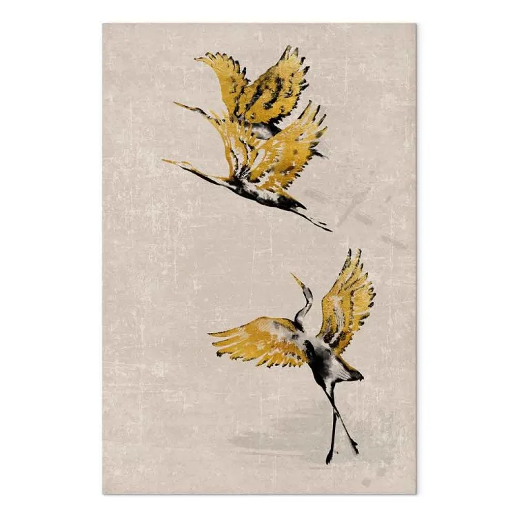 Goldene Kraniche - Komposition im japanischen Stil in Beige