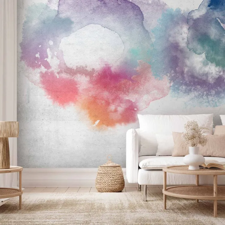 Aquarellpalette - abstrakte Farbflecken, die sich durchdringenden Aquarellfarben auf Pergament ähneln