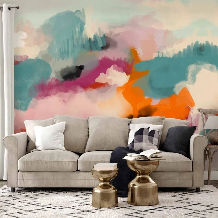Bunte Abstraktion zeigt bunte Flecken in Form von Wolken auf blauem Hintergrund