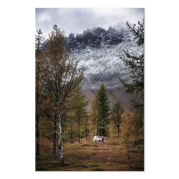 Herbstlicher Gast - Waldbild mit Blick auf die Berge, Vertikal