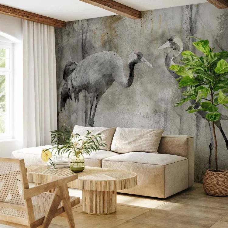 Frühlingshafte Vogelliebe - Motiv mit Kranichen in Graustufen