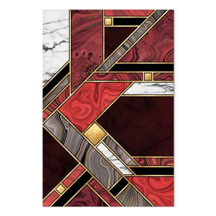 Rot-goldene Geometrie (1-teilig) Vertikal - Elegante Abstraktion