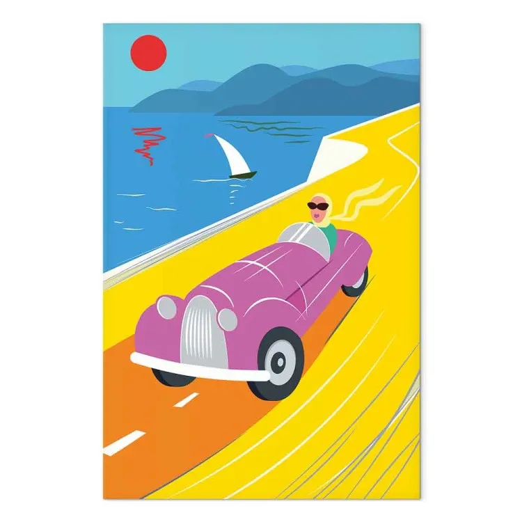 Bunte Fahrt (1-teilig) Vertikal - Landschaft mit Auto am Meer