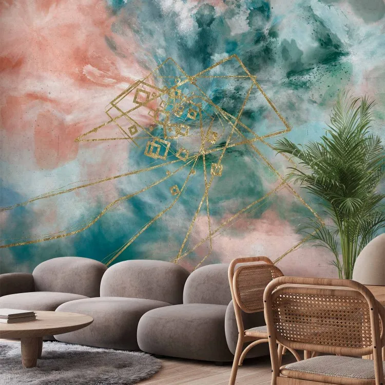Aquarellwolken - Abstrakte Himmelslandschaft mit goldenen Mustern