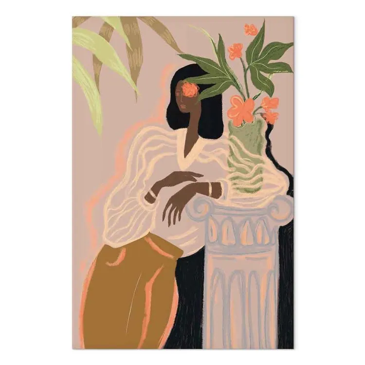 In Erwartung (1-teilig) Vertikal - Frauenfigur und rosa Blumen
