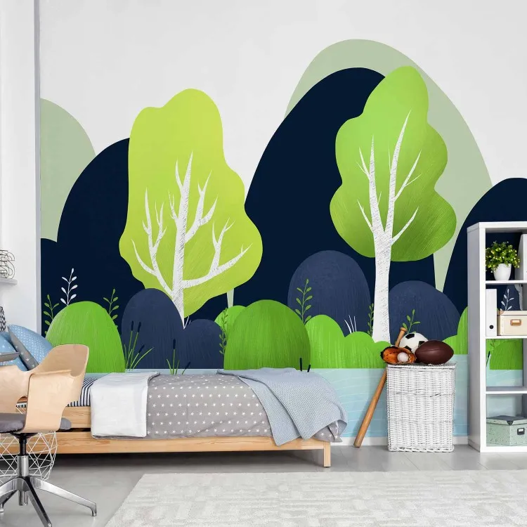 Landschaft für Kinder - blaue und grüne Natur mit Gebirgsmotiv