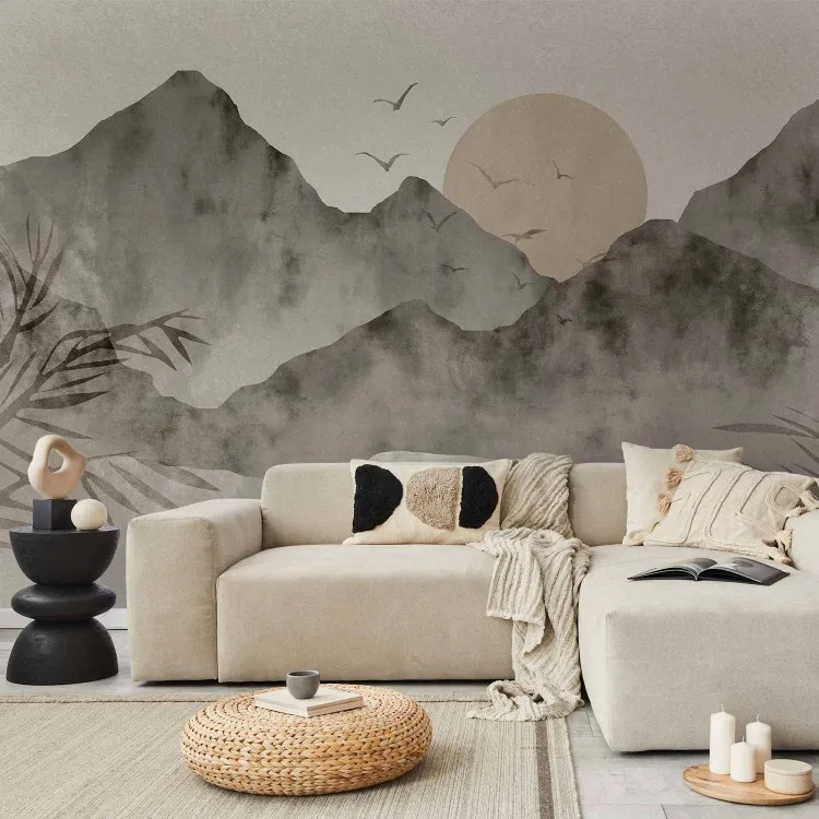 Wabi-Sabi-Landschaft - Sonnenuntergang und Bergen im japanischen Stil
