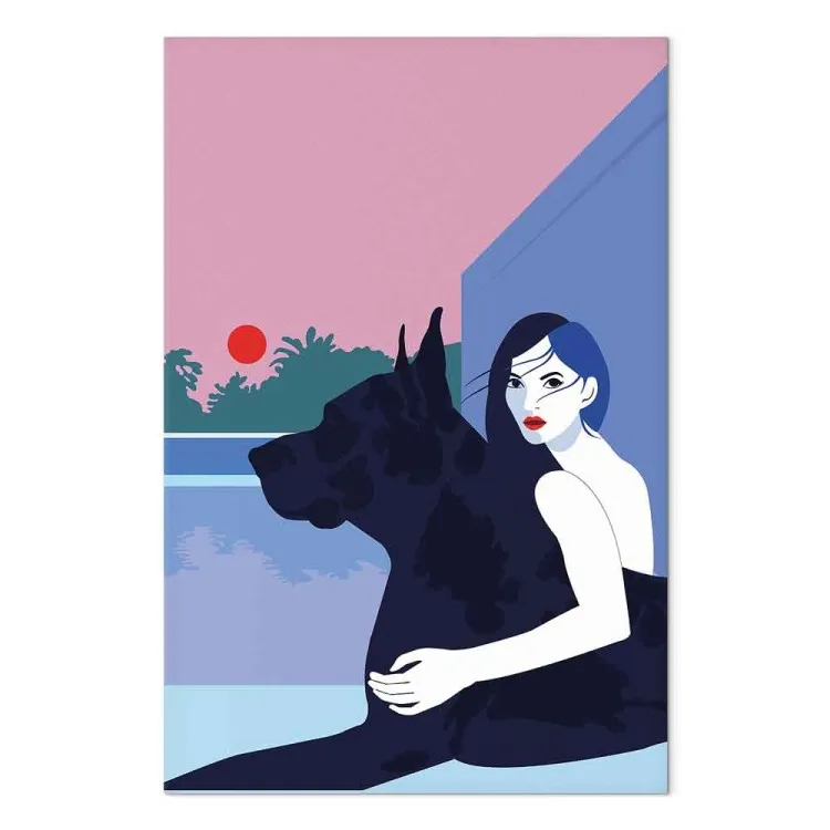 Frau mit Hund (1-teilig) - Minimalistische Vektorillustration