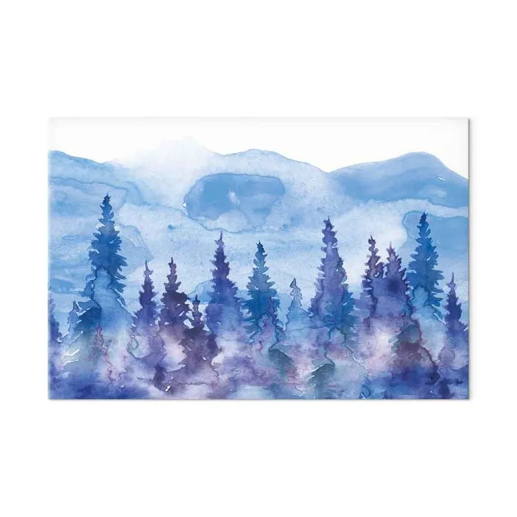 Aquarell-Landschaft (1-teilig) - Tannenwald vor Berggipfeln