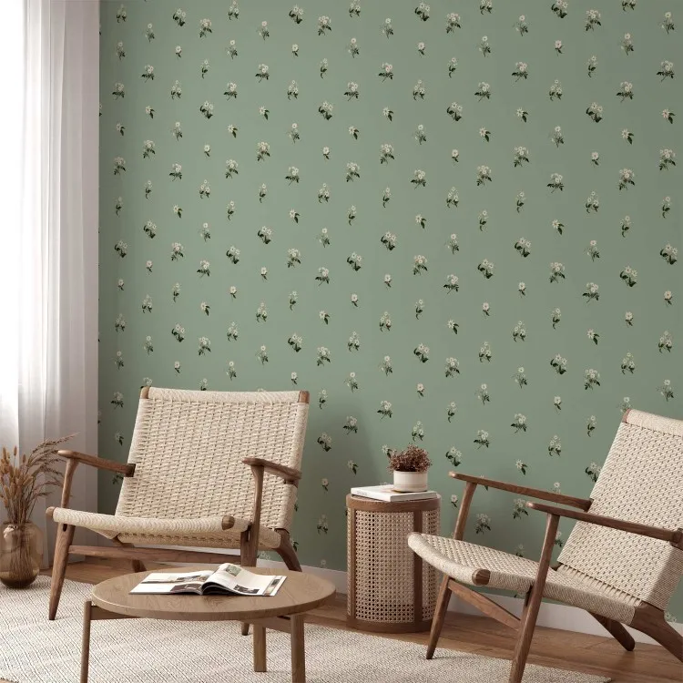 Tiny Flowers - Romantic Retro Pattern on a Green Background