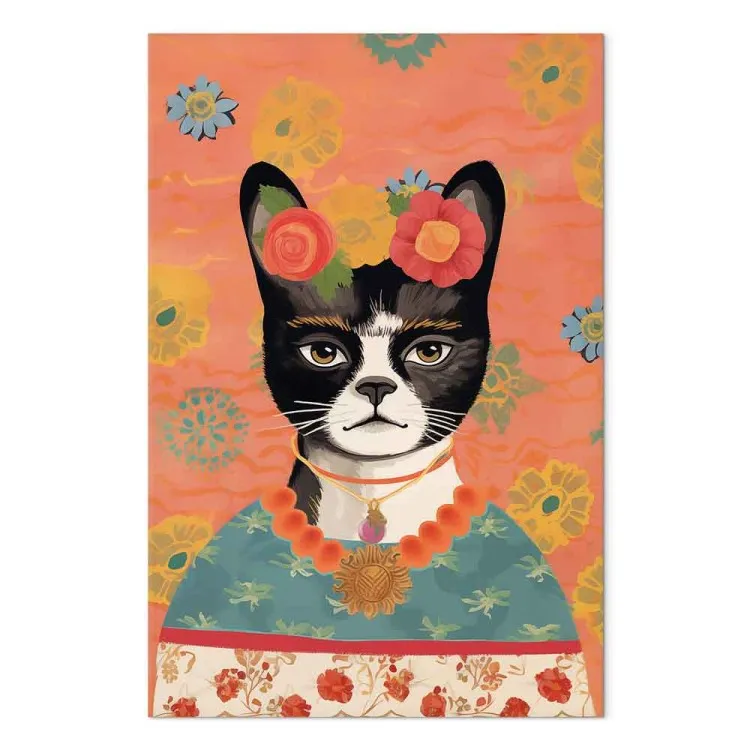 Animal Portrait - Cat With Flowers Inspired by Frida’s Image