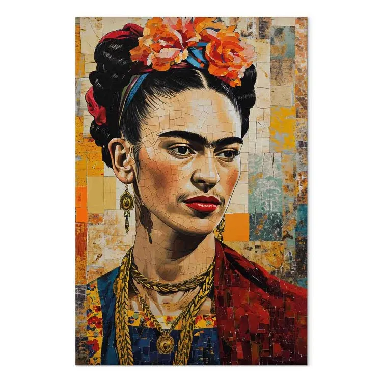Frida Kahlo - Portrait on a Mosaic Background Inspired by Klimt’s Style