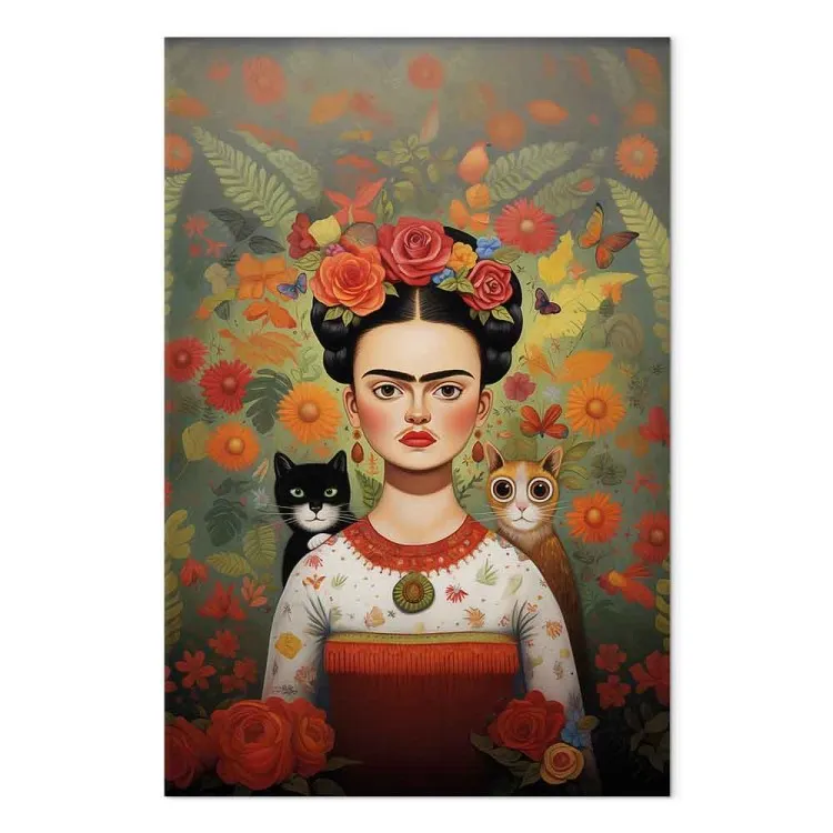 Cartoon Frida - A Colorful Portrait of the Artist With Two Cats