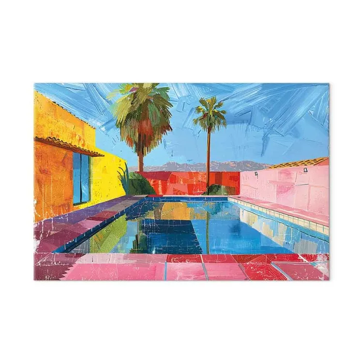 Colorful Pool - Tropical Palm Trees and Colorful Walls by the Water