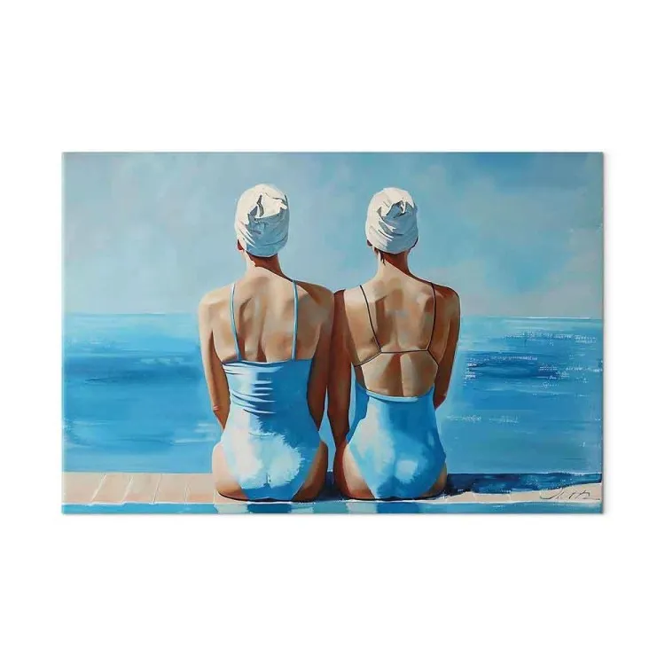 Blue Harmony - Two Women in Swimsuits by the Sea
