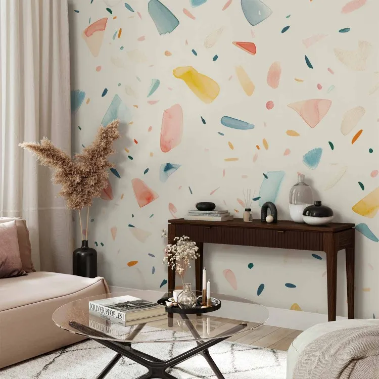 Watercolor Terrazzo - Colorful Fragments on a Light Background Creating a Painted-Like Pattern