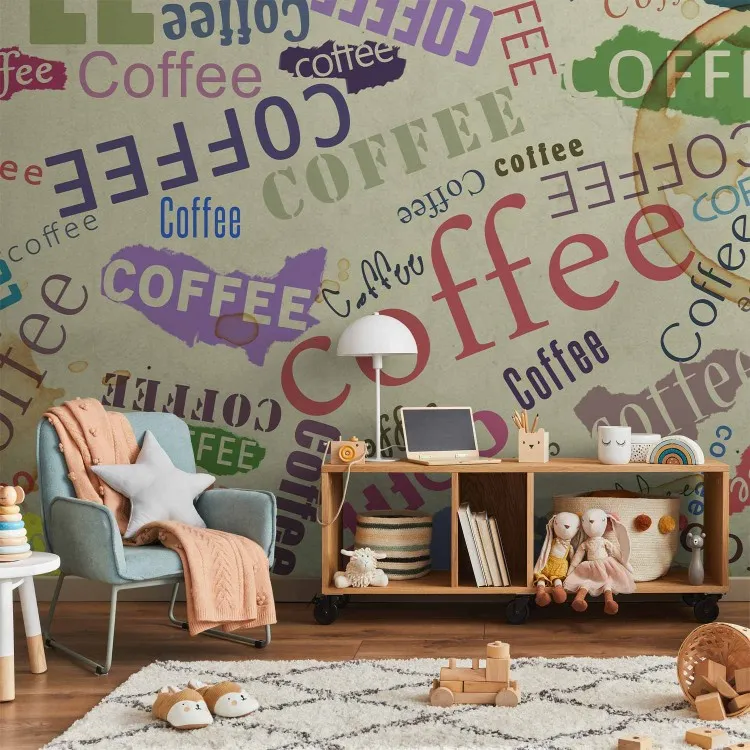 Der Duft von Kaffee - Kaffeemotiv auf Hintergrund bunte Aufschriften
