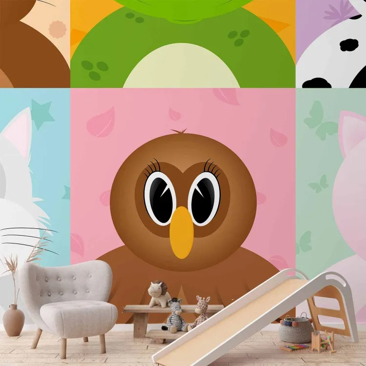 Fröhliche Tiere - bunte Tiere Katze und Schwein für Kinder